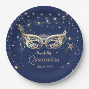Assiettes En Carton Mascarade, Navy Blue Stars Quinceañera