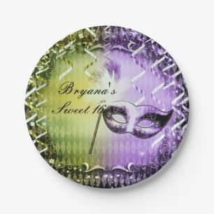 Assiettes En Carton Mascarade verte et violette Masquerade Mardi Gras 