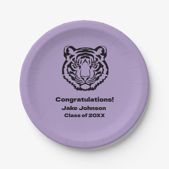 Assiettes En Carton Mascotte tigre Graduation à thème serviettes Réuni (Devant)