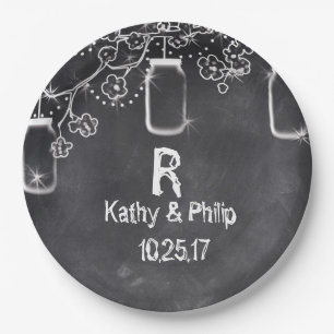 Assiettes En Carton Mason Jar Chalkboard Chalkboard Éclairage Mariage