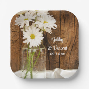 Assiettes En Carton Mason Jar et White Daisies Barn Mariage