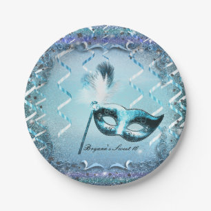 Assiettes En Carton Masque Aqua & Purple Masquerade Masque Elégant bal