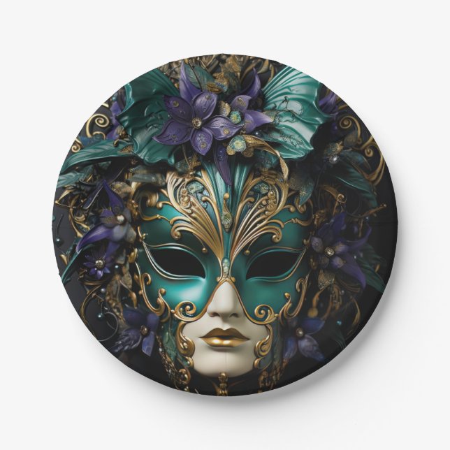 Assiettes En Carton Masque d'Aqua Violet Mascarade Masques Mardi Gras  (Devant)