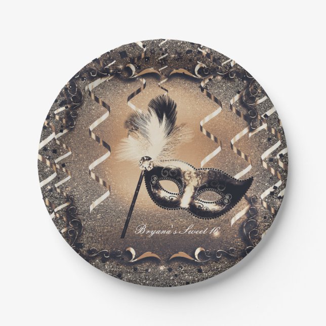 Assiettes En Carton Masque de bronze et de crème Mascarade Masque Élég (Devant)