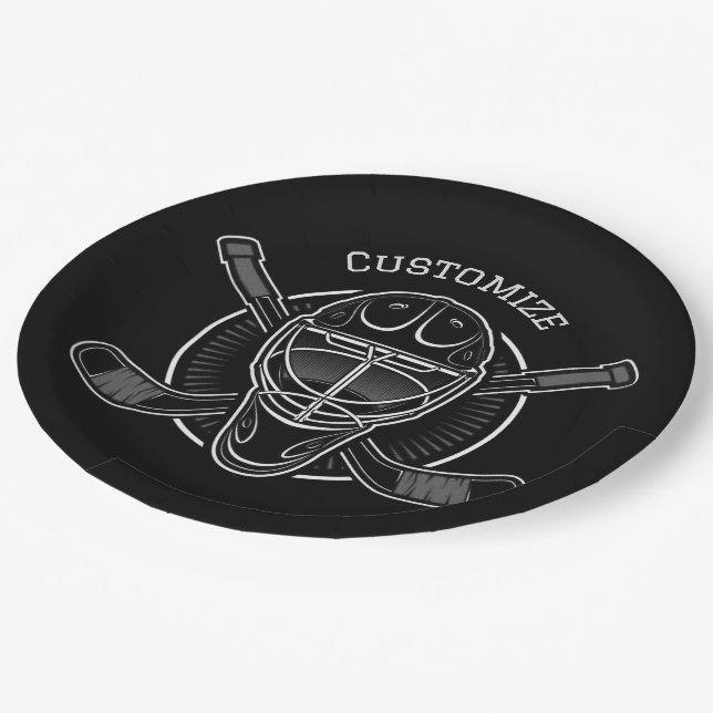 Assiettes En Carton Masque de gardien noir et blanc (Angle)