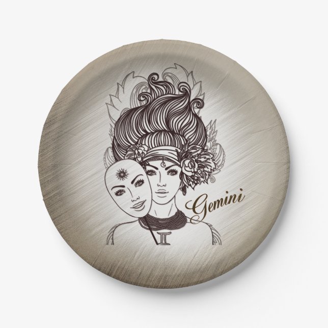 Assiettes En Carton Masque de Gémeaux Dame Zodiaque (Devant)