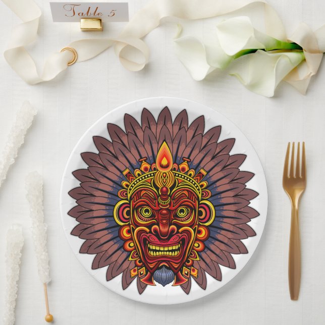Assiettes En Carton Masque rituel du roi guerrier tribal (Mariage)
