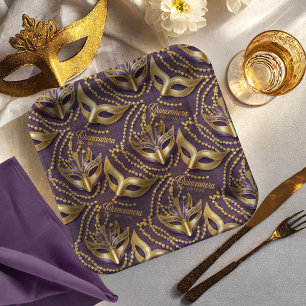 Assiettes En Carton Masquerade perles Quinceanera Masques Purple ID103