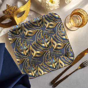 Assiettes En Carton Masquerade Sweet 16 perles Masques Blue ID1032
