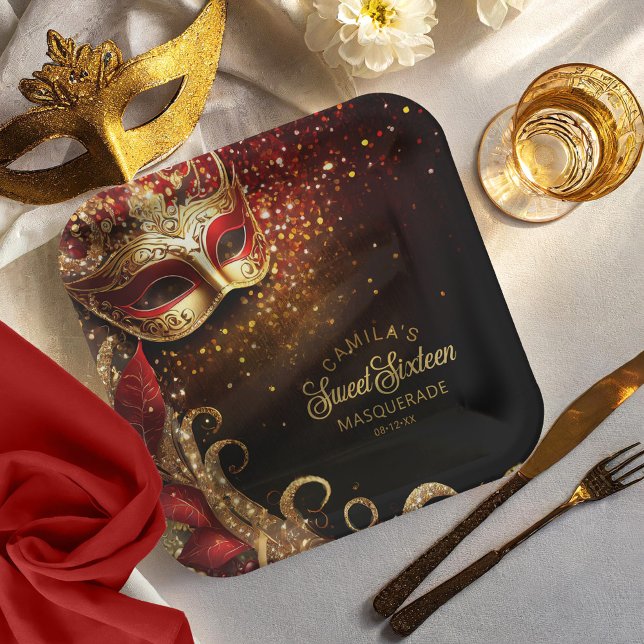 Assiettes En Carton Masquerade Sweet 16 Red Gold ID1032 (Créateur téléchargé)