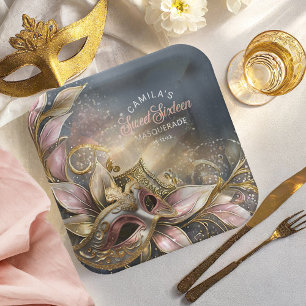 Assiettes En Carton Masquerade Sweet 16 Rose Gold ID1032