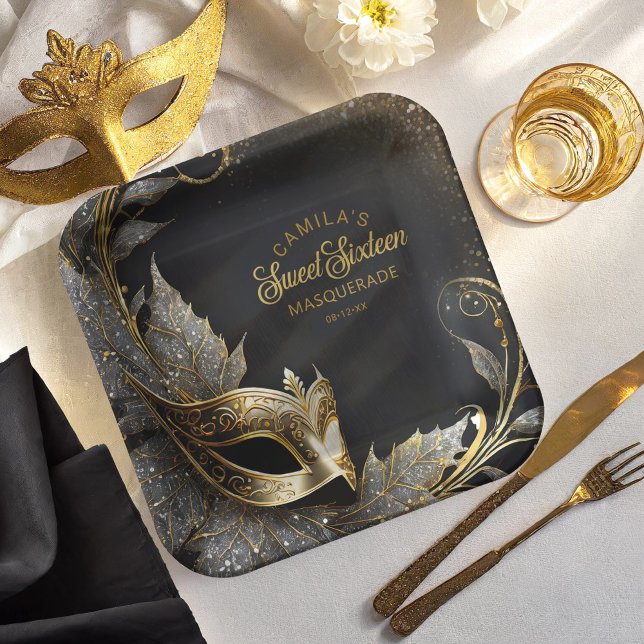Assiettes En Carton Masquerade Sweet 16 Welcome Black Gold ID1032 (Créateur téléchargé)