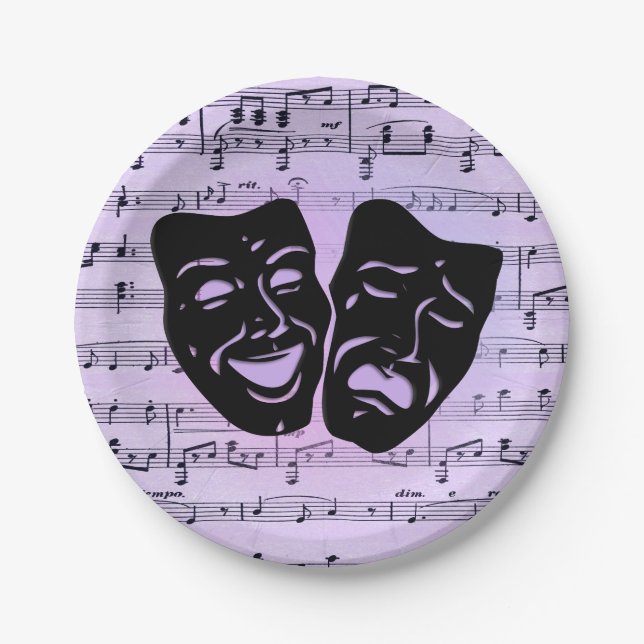 Assiettes En Carton Masques de musique et de théâtre violets (Devant)