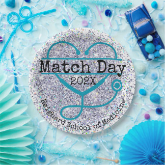 Assiettes En Carton Match Day Blue Custom Year Glitter Stethoscope