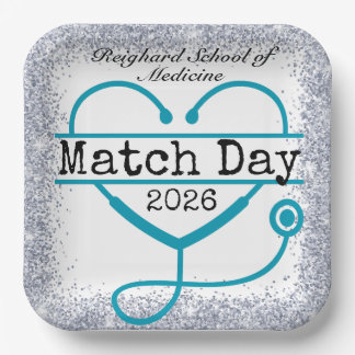 Assiettes En Carton Match Day Turquoise Blue 2026 Glitter Stethoscope