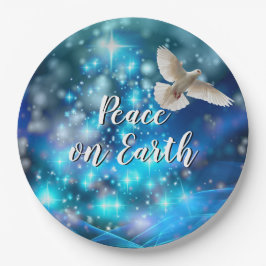 Assiettes En Carton Matching Blue Dove Peace Christmas 9"