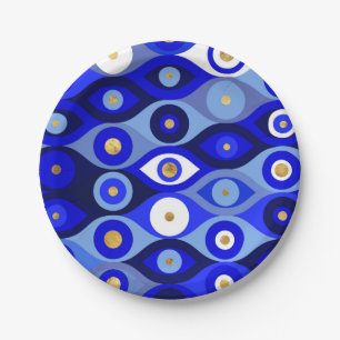 Assiettes En Carton Mati Mataki grecque - Matiasma Evil Eye blues