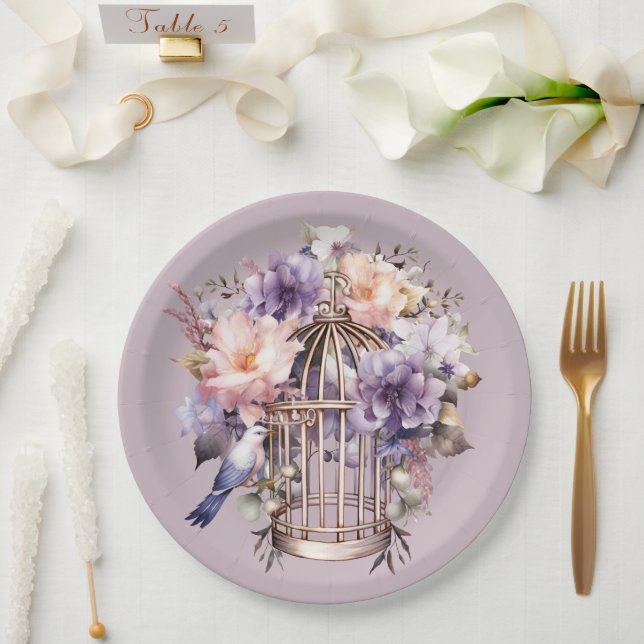 Assiettes En Carton Mauve Finery violet rose douche à oiseaux (Mariage)