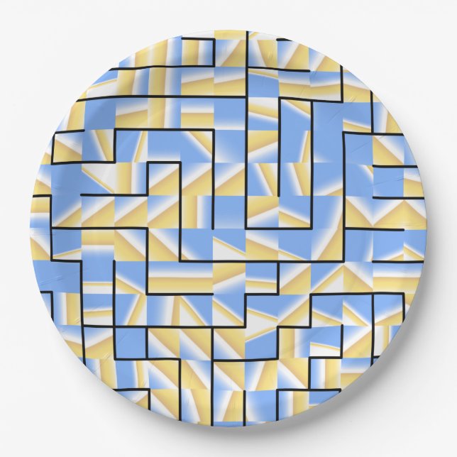 Assiettes En Carton Maze bleu et jaune (Devant)
