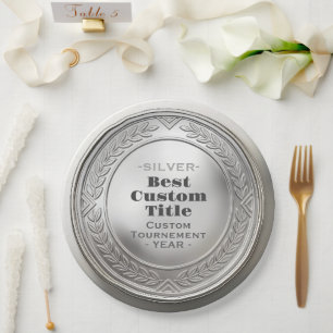 Assiettes En Carton Médaille d'argent réaliste 3D personnalisable et m