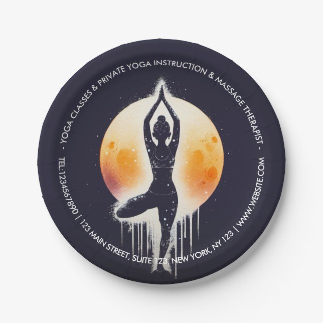 Assiettes En Carton Méditation Yoga Instructeur Arbre Pose Pleine lune (Devant)