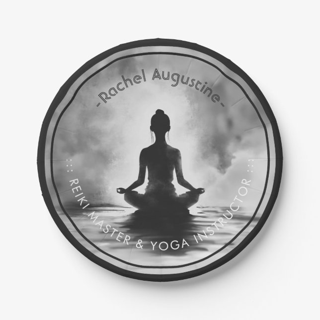 Assiettes En Carton Méditation Yoga Instructeur Lotus Pose Peinture à  (Devant)