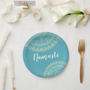 Assiettes En Carton Méditation Yoga Instructeur Vert Bleu Or Mandala