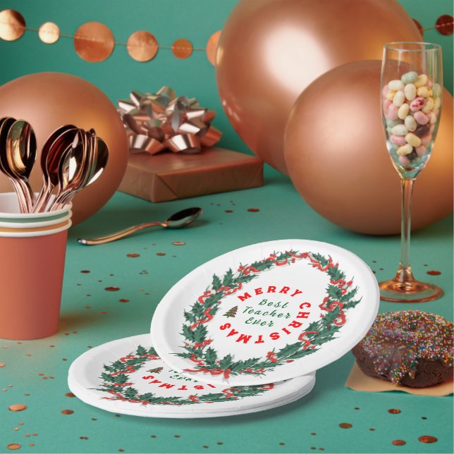 Assiettes En Carton Meilleur Enseignant Toujours Noël Merci Cadeau (Multi)