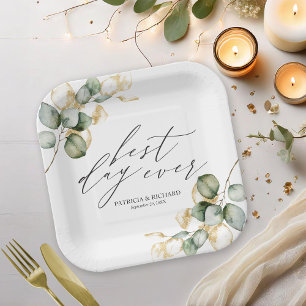 Assiettes En Carton Meilleur Jour jamais Gold Mariage