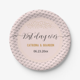 Assiettes En Carton Meilleur Jour Jamais Moderne Rose Flower Gold Dots