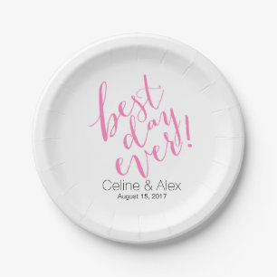 Assiettes En Carton MEILLEUR JOUR Jour de mariage rose