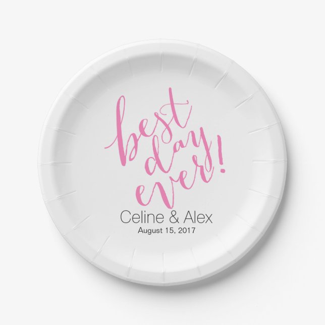 Assiettes En Carton MEILLEUR JOUR Jour de mariage | rose (Devant)
