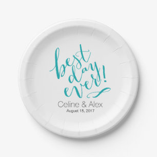 Assiettes En Carton MEILLEUR JOUR Jour de mariage TURQUOISE