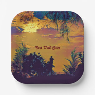 Assiettes En Carton Meilleur papa jamais Sunrise Paysage Art Abstrait