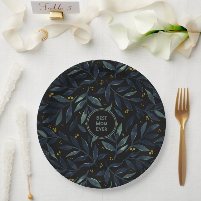 Assiettes En Carton Meilleure maman jamais élégantes branches florales (Mariage)