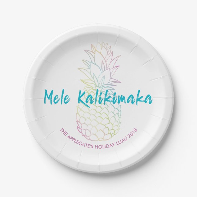 Assiettes En Carton Mele Kalikimaka Ananas de Noël Tropical (Devant)