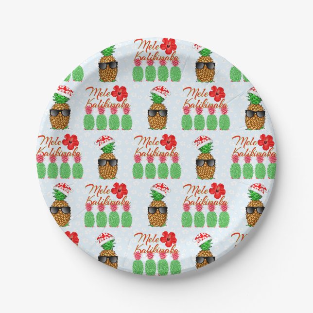 Assiettes En Carton Mele Kalikimaka Hawaiian Pineapple Merry Christmas (Devant)