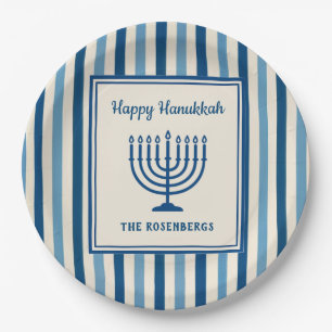 Assiettes En Carton Menorah de Hanukkah rayures tendance personnalisée