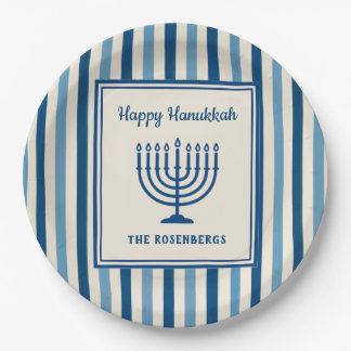 Assiettes En Carton Menorah de Hanukkah rayures tendance personnalisée