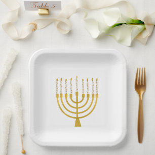 Assiettes En Carton Menorah Hanoukka Céleste bougies Dessin Mariage