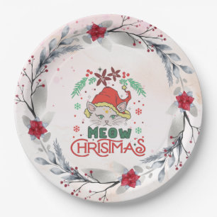 Assiettes En Carton Meow Christmas, Merry Christmas