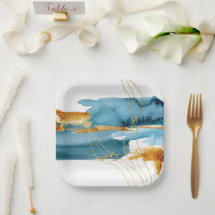 Assiettes En Carton Mer et sable Moderne Aquarelle Côte