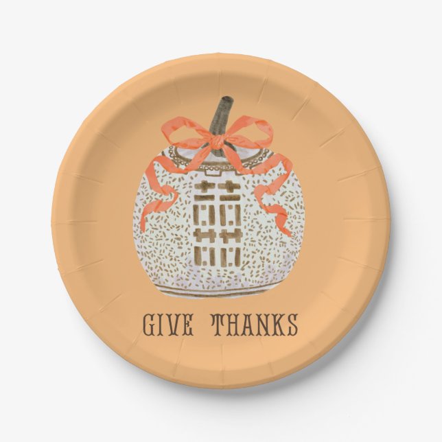 Assiettes En Carton Merci à Thanksgiving Chinoiserie Citrouille (Devant)