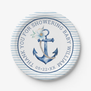 Assiettes En Carton Merci Ancre Nautical Blue Boy Baby shower