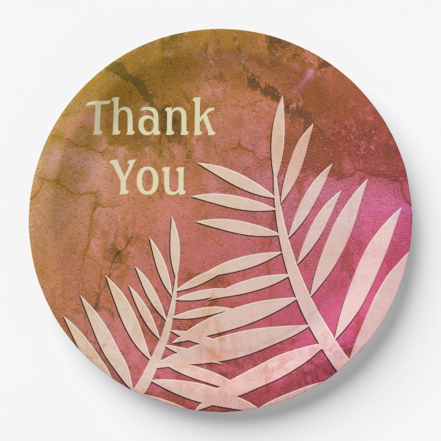 Assiettes En Carton Merci Appréciation Repas Pink Leaf Silhouette (Devant)