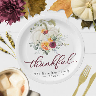 Assiettes En Carton Merci Bourgogne Citrouille Floral Thanksgiving