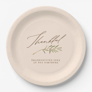 Assiettes En Carton Merci Calligraphie et famille Feuille Thanksgiving