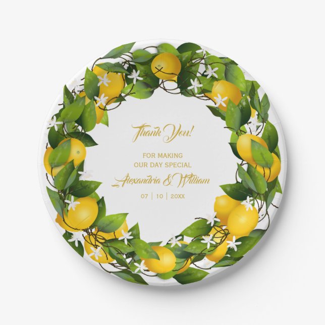 Assiettes En Carton Merci de courre de citron moderne | MARIAGE (Devant)