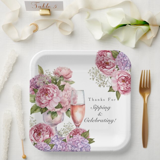 Assiettes En Carton Merci de sipping & Celebrating floral (Mariage)