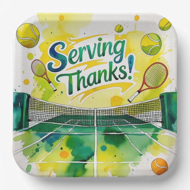 Assiettes En Carton Merci de tennis avec raquette et balle (Recto)